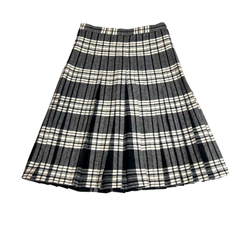 Pendleton 100% Wool Classic Black and White Plaid Kilt Pleated Skirt Size 4